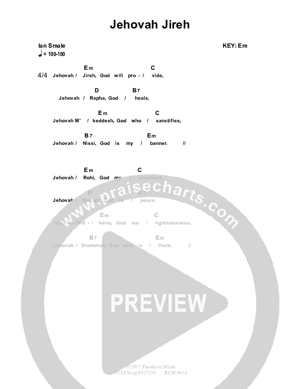 Jehovah Jireh Chord Chart (Dennis Prince / Nolene Prince)