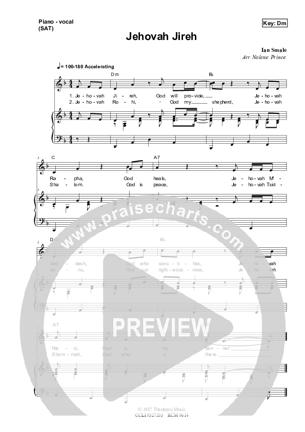 Jehovah Jireh Piano/Vocal (SAT) (Dennis Prince / Nolene Prince)