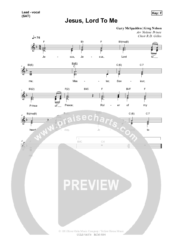 Jesus Lord To Me Lead Sheet (SAT) (Dennis Prince / Nolene Prince)