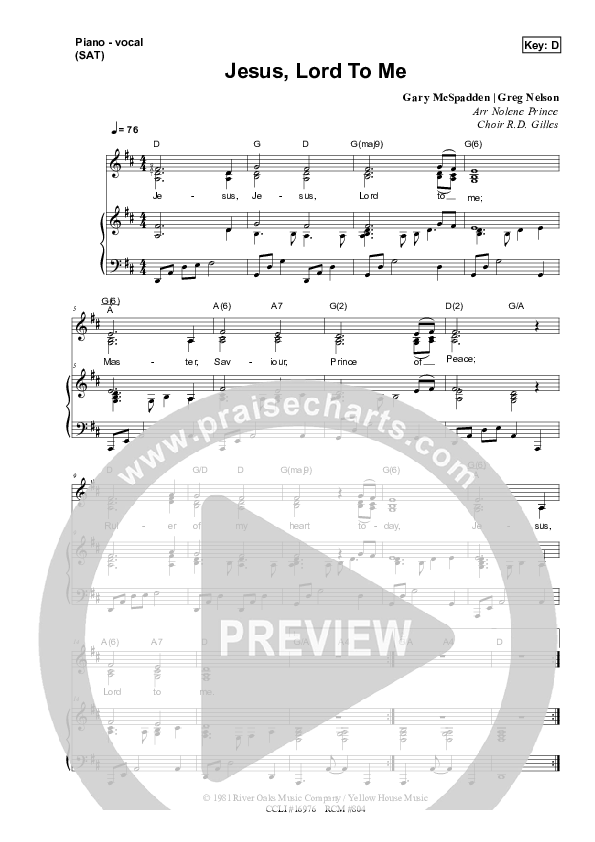 Jesus Lord To Me Piano/Vocal (SAT) (Dennis Prince / Nolene Prince)