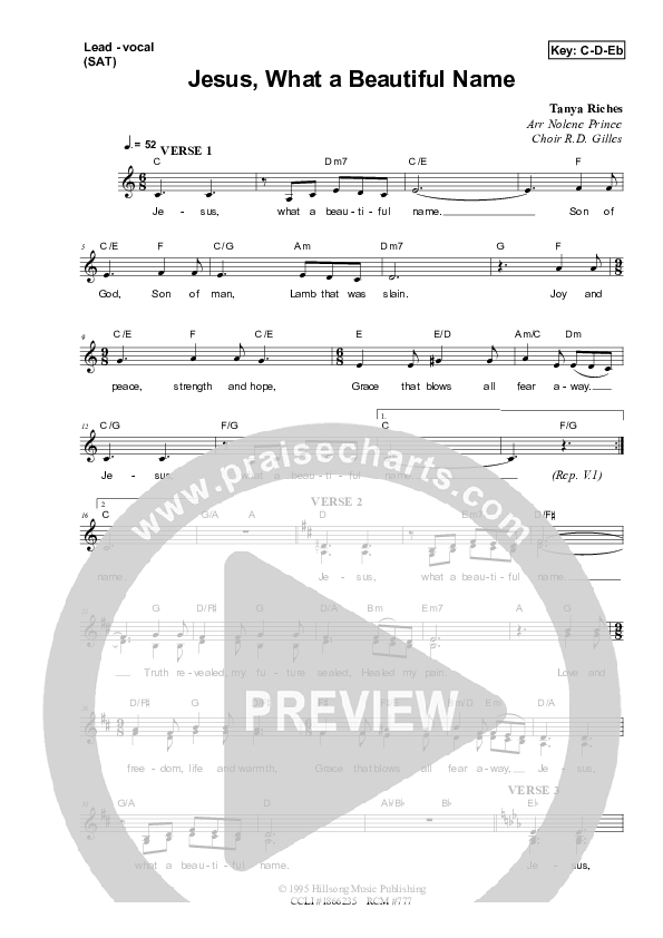 Jesus What A Beautiful Name Lead Sheet (SAT) (Dennis Prince / Nolene Prince)