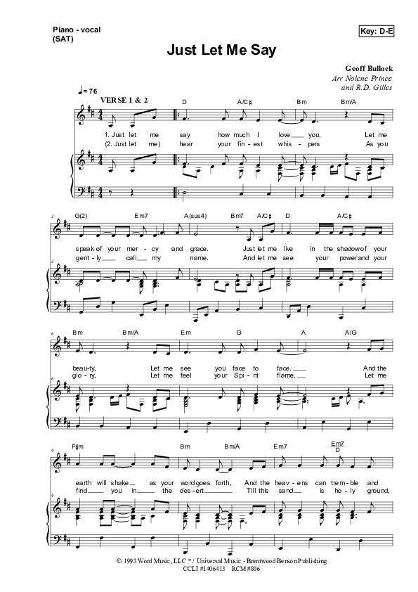 Just Let Me Say Piano/Vocal (SAT) (Dennis Prince / Nolene Prince)