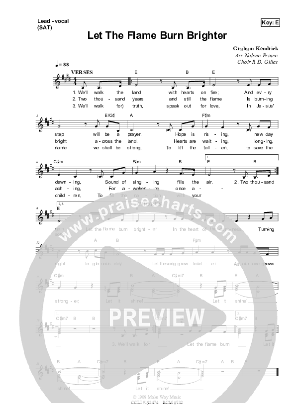 Let The Flame Burn Brighter Lead Sheet (Dennis Prince / Nolene Prince)