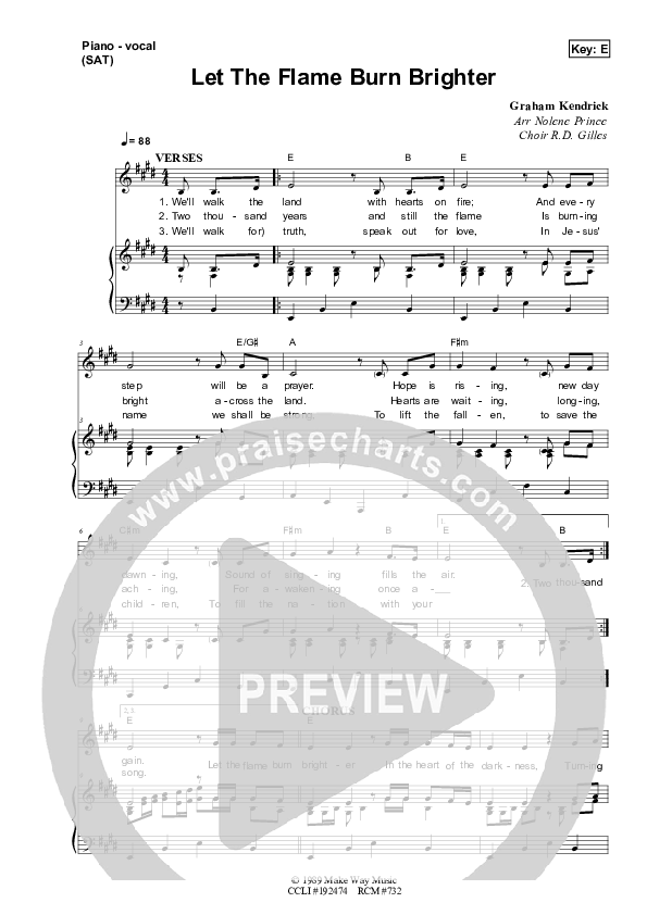 Let The Flame Burn Brighter Piano/Vocal (SAT) (Dennis Prince / Nolene Prince)