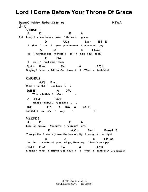 Lord I Come Before Your Throne Of Grace Chord Chart (Dennis Prince / Nolene Prince)