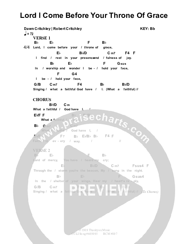 Lord I Come Before Your Throne Of Grace Chord Chart (Dennis Prince / Nolene Prince)