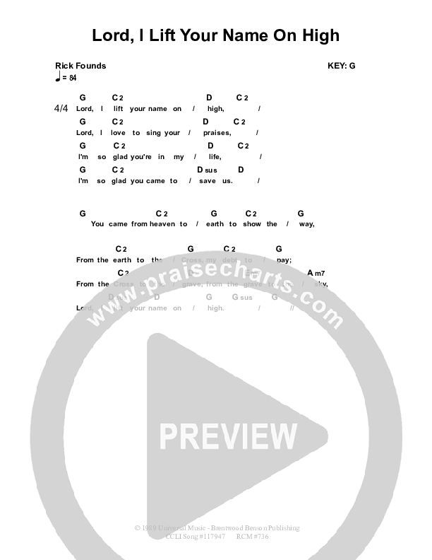 Lord I Lift Your Name On High Chord Chart (Dennis Prince / Nolene Prince)
