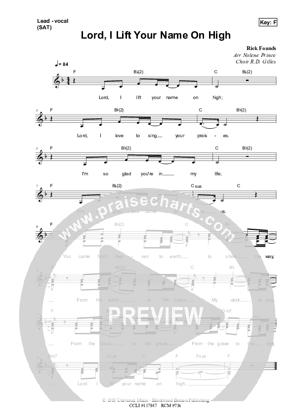 Lord I Lift Your Name On High Lead Sheet (SAT) (Dennis Prince / Nolene Prince)