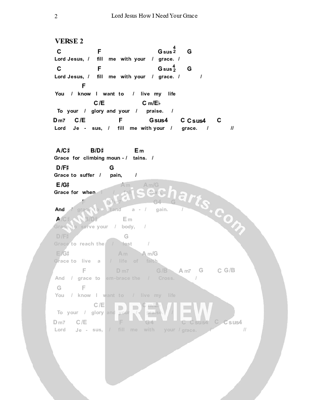 Lord Jesus How I Need Your Grace Chord Chart (Dennis Prince / Nolene Prince)