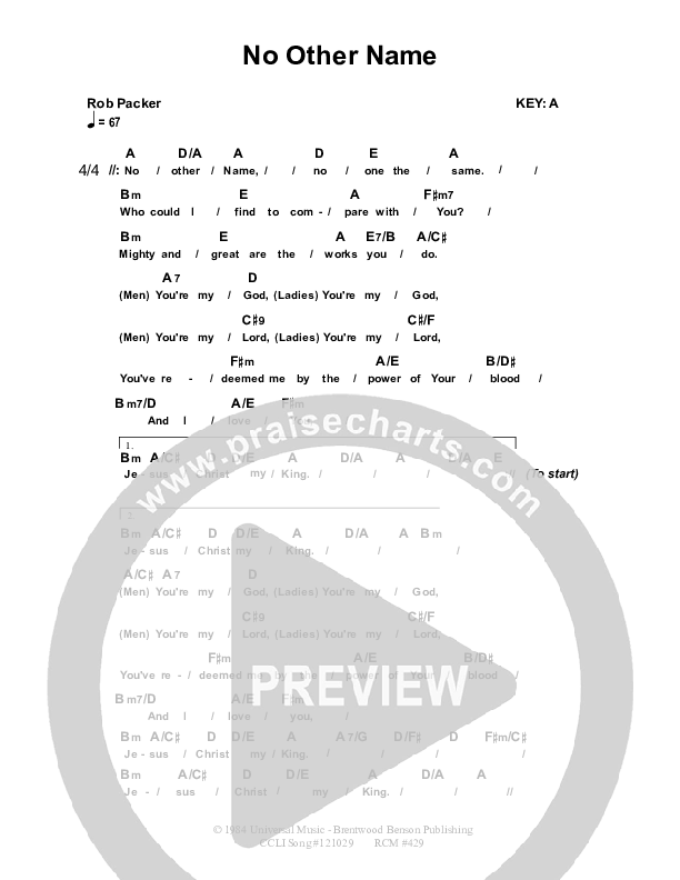 No Other Name Chord Chart (Dennis Prince / Nolene Prince)