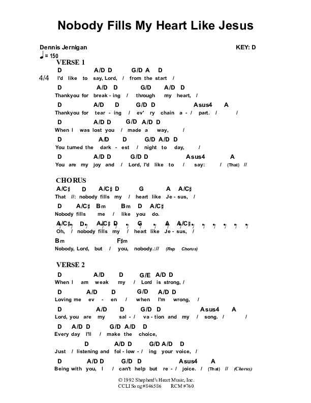 Nobody Fills My Heart Like Jesus Chord Chart (Dennis Prince / Nolene Prince)