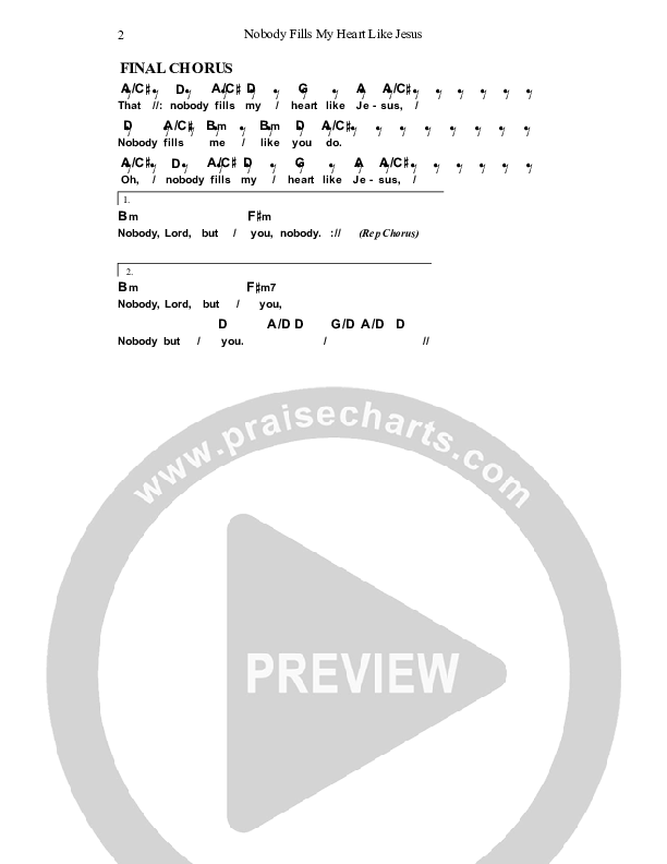 Nobody Fills My Heart Like Jesus Chord Chart (Dennis Prince / Nolene Prince)