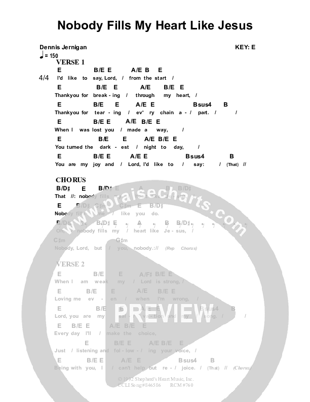 Nobody Fills My Heart Like Jesus Chord Chart (Dennis Prince / Nolene Prince)