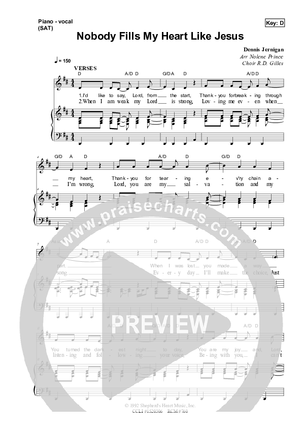 Nobody Fills My Heart Like Jesus Piano/Vocal & Lead (Dennis Prince / Nolene Prince)