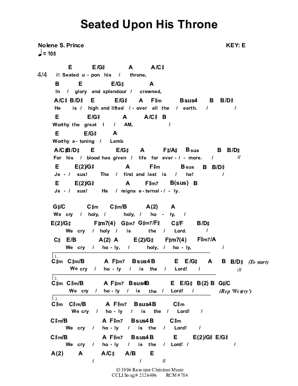 Seated Upon His Throne Chord Chart (Dennis Prince / Nolene Prince)