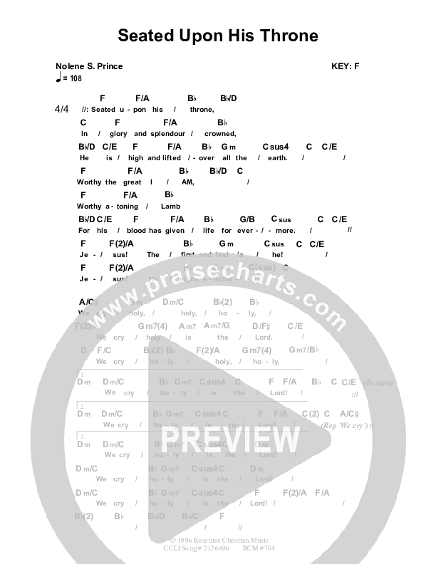 Seated Upon His Throne Chord Chart (Dennis Prince / Nolene Prince)