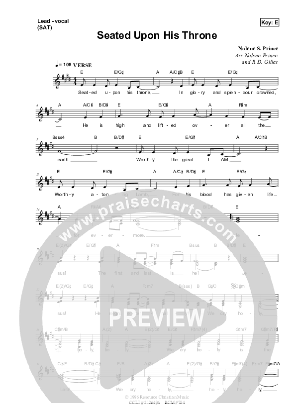 Seated Upon His Throne Lead Sheet (SAT) (Dennis Prince / Nolene Prince)