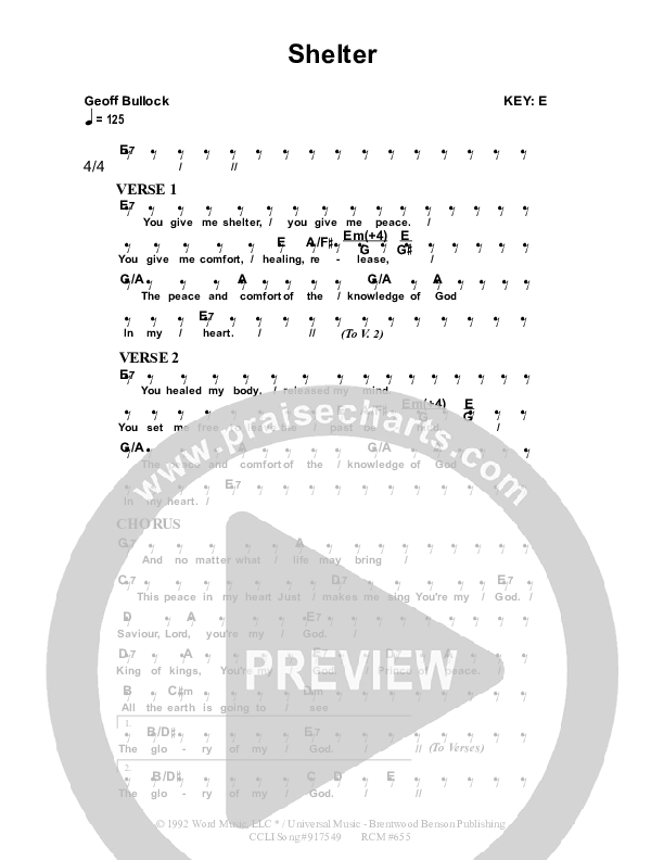 Shelter Chord Chart (Dennis Prince / Nolene Prince)