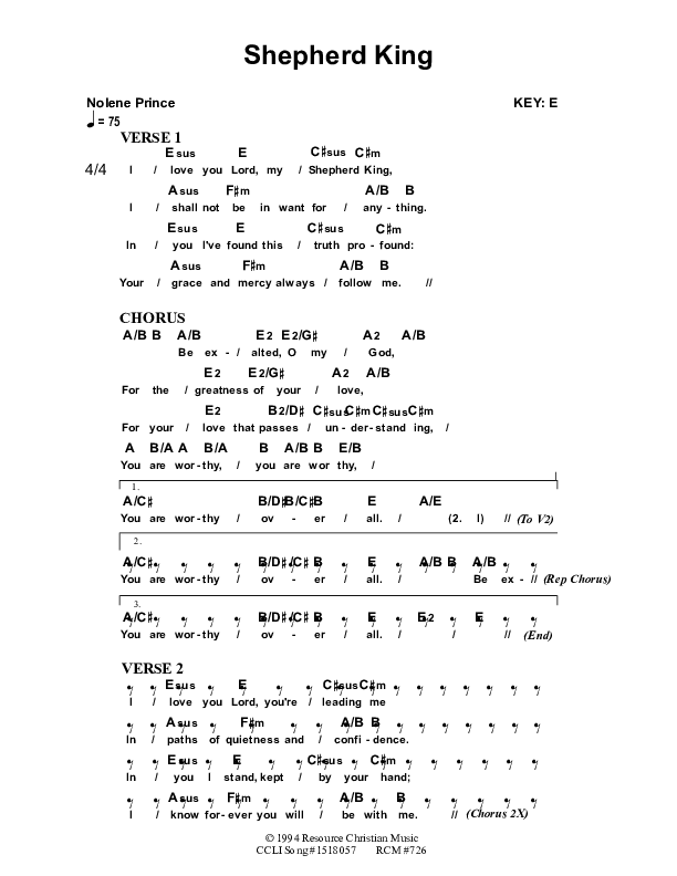 Shepherd King Chord Chart (Dennis Prince / Nolene Prince)