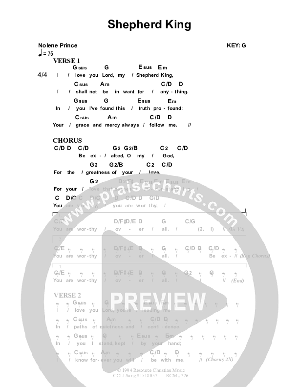 Shepherd King Chord Chart (Dennis Prince / Nolene Prince)