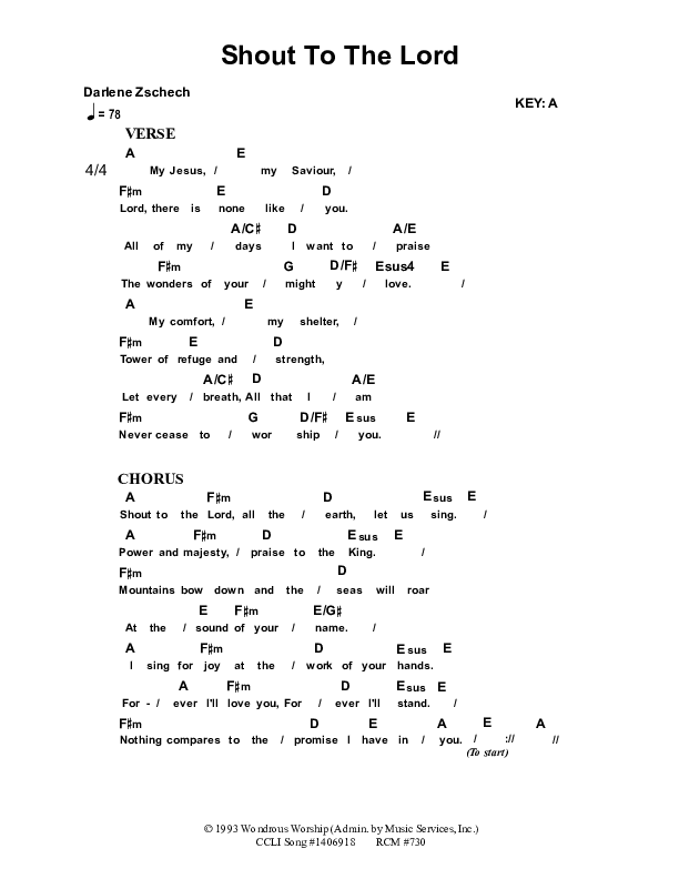 Shout To The Lord Chord Chart (Dennis Prince / Nolene Prince)