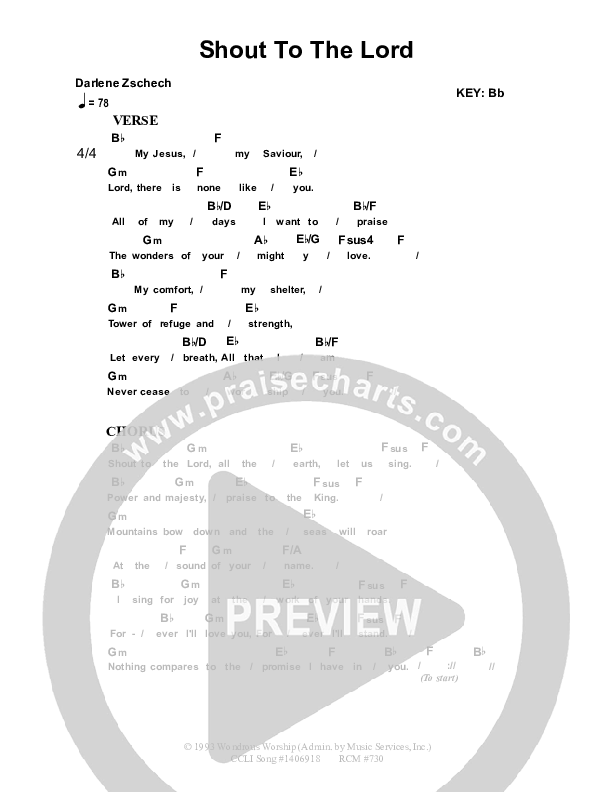 Shout To The Lord Chord Chart (Dennis Prince / Nolene Prince)
