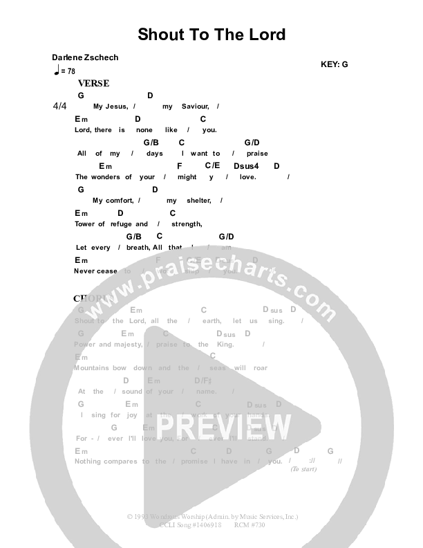 Shout To The Lord Chord Chart (Dennis Prince / Nolene Prince)