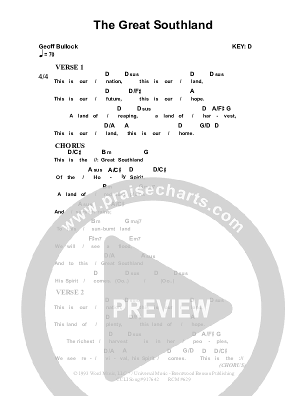 The Great Southland Chord Chart (Dennis Prince / Nolene Prince)