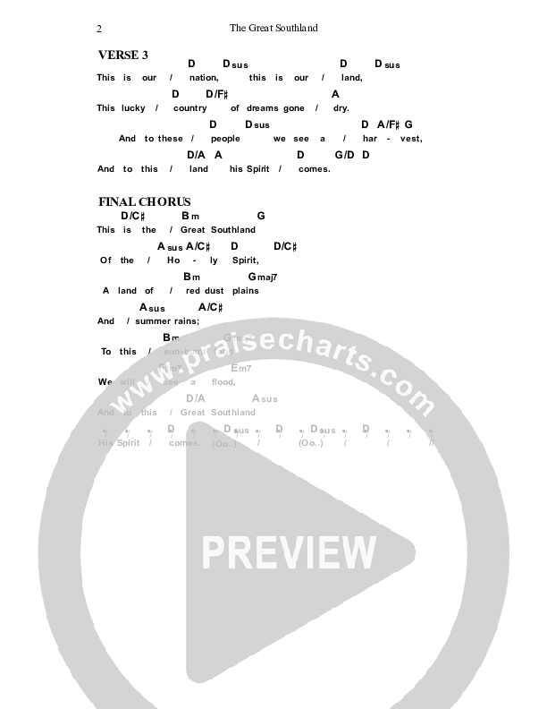 The Great Southland Chord Chart (Dennis Prince / Nolene Prince)