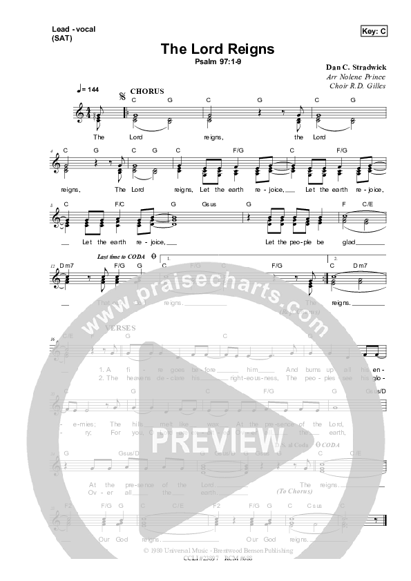 The Lord Reigneth In Majesty Lead Sheet (Dennis Prince / Nolene Prince)