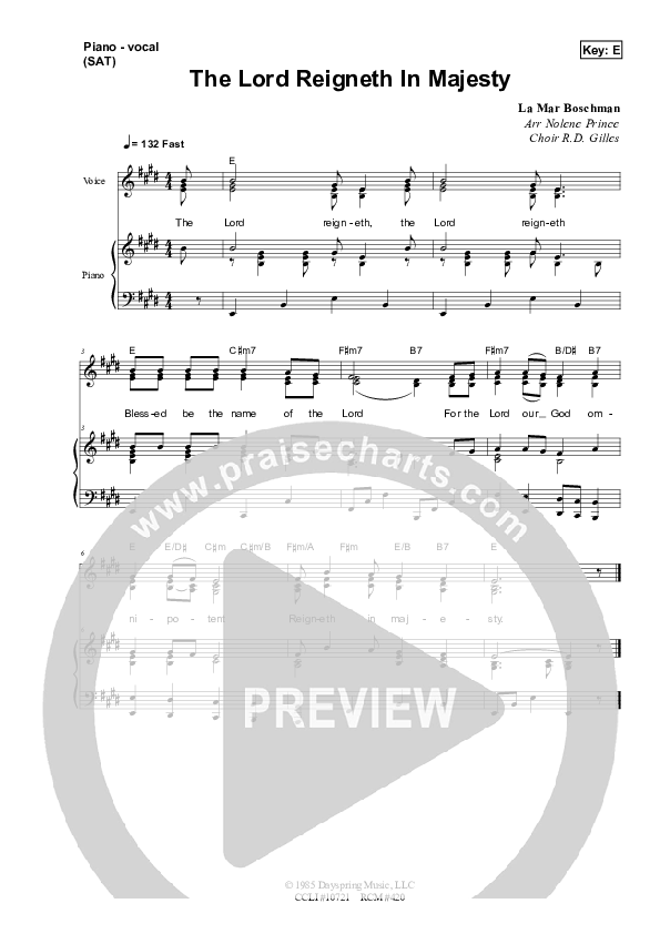 The Lord Reigneth In Majesty Piano/Vocal (SAT) (Dennis Prince / Nolene Prince)