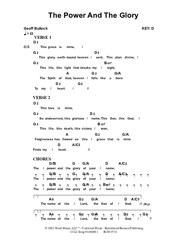 The Power And The Glory Chords PDF (Dennis Prince / Nolene Prince