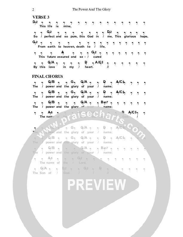 The Power And The Glory Chord Chart (Dennis Prince / Nolene Prince)