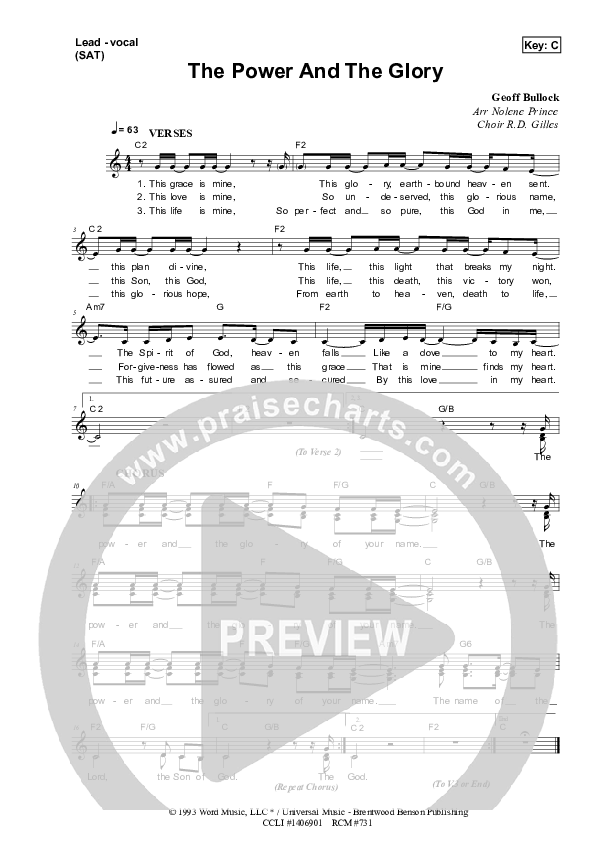 The Power And The Glory Lead Sheet (SAT) (Dennis Prince / Nolene Prince)