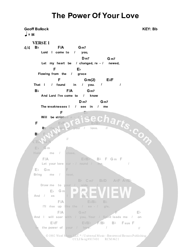 The Power Of Your Love Chord Chart (Dennis Prince / Nolene Prince)