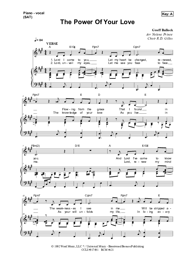 The Power Of Your Love Piano/Vocal (SAT) (Dennis Prince / Nolene Prince)