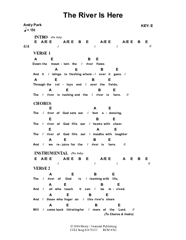 The River Is Here Chord Chart (Dennis Prince / Nolene Prince)