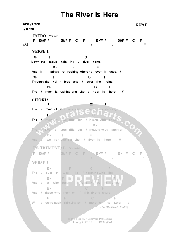 The River Is Here Chord Chart (Dennis Prince / Nolene Prince)