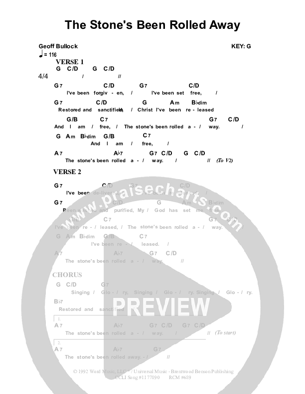 The Stone's Been Rolled Away Chord Chart (Dennis Prince / Nolene Prince)