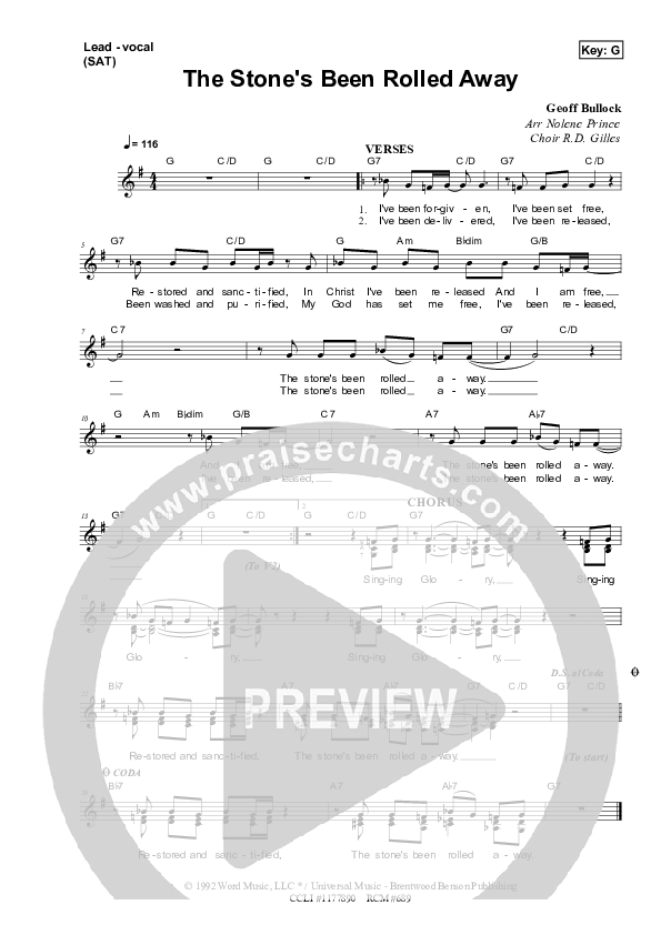 The Stone's Been Rolled Away Lead Sheet (SAT) (Dennis Prince / Nolene Prince)