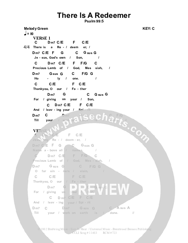 There Is A Redeemer Chord Chart (Dennis Prince / Nolene Prince)