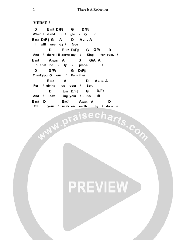 There Is A Redeemer Chord Chart (Dennis Prince / Nolene Prince)
