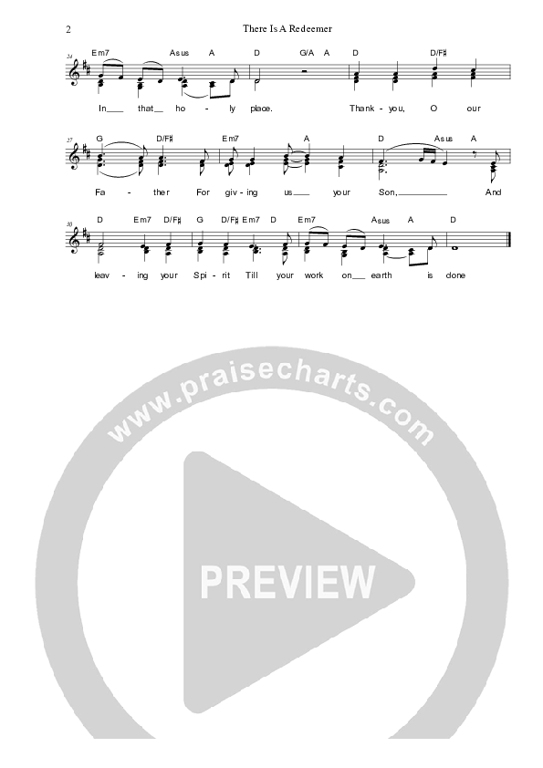 There Is A Redeemer Lead Sheet (SAT) (Dennis Prince / Nolene Prince)