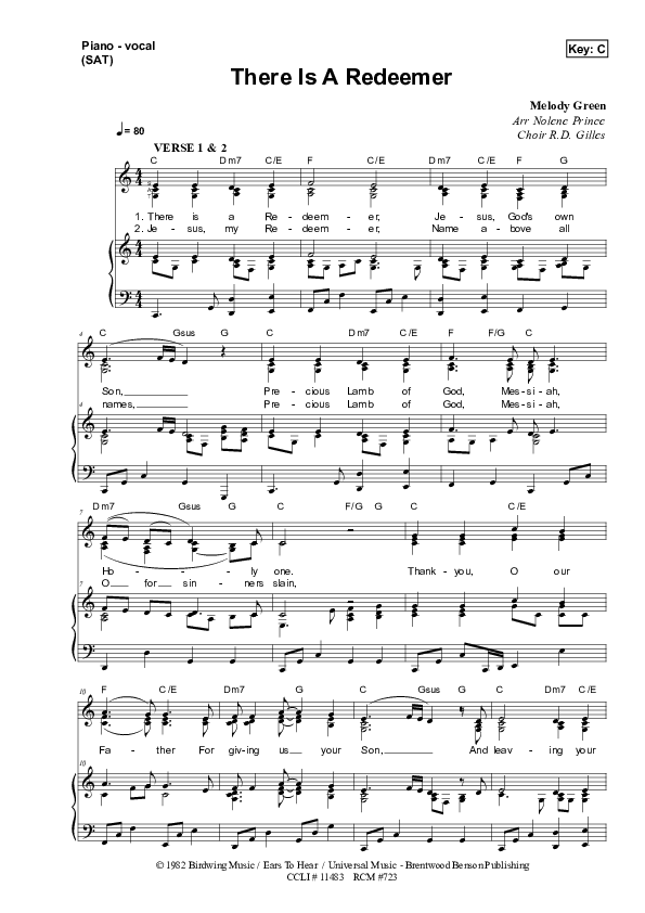 There Is A Redeemer Piano/Vocal & Lead (Dennis Prince / Nolene Prince)