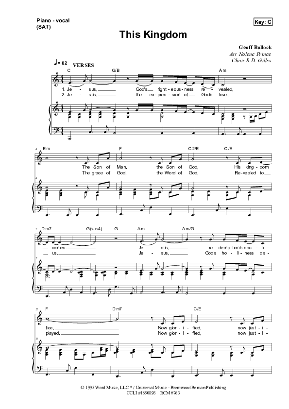 This Kingdom Piano/Vocal (SAT) (Dennis Prince / Nolene Prince)