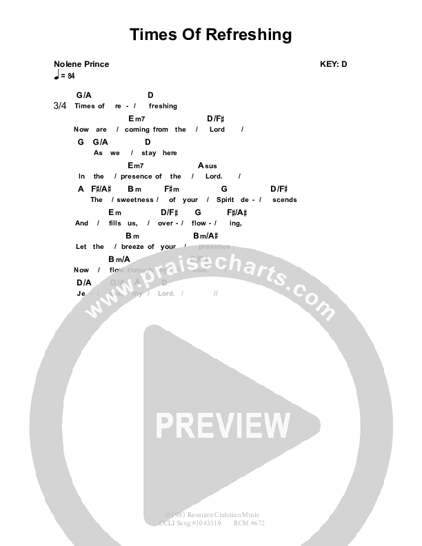 Times Of Refreshing Chord Chart (Dennis Prince / Nolene Prince)