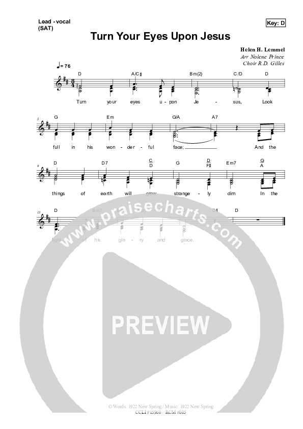 Turn Your Eyes Upon Jesus Piano/Vocal & Lead (Dennis Prince / Nolene Prince)