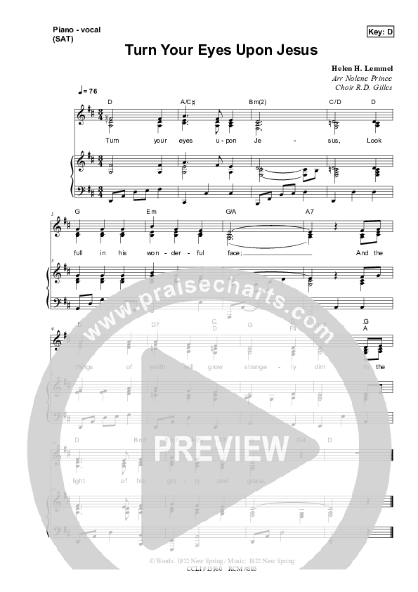 Turn Your Eyes Upon Jesus Piano/Vocal & Lead (Dennis Prince / Nolene Prince)