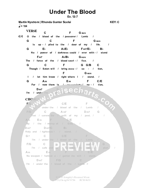 Under The Blood Chord Chart (Dennis Prince / Nolene Prince)