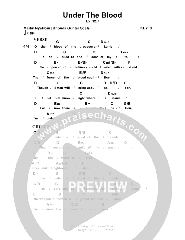 Under The Blood Chord Chart (Dennis Prince / Nolene Prince)